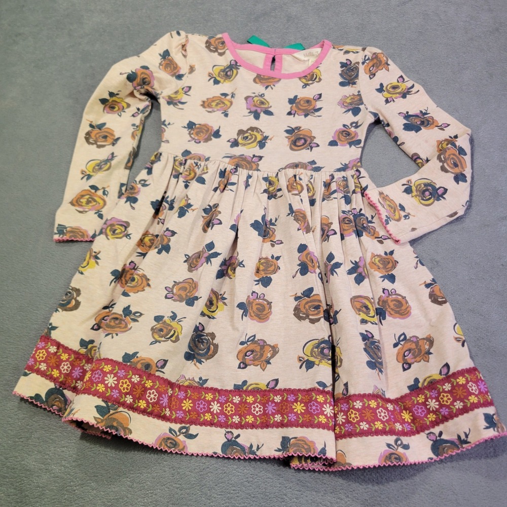 Matilda Jane Dress Girls 4 Pink Tan Floral Long Sleeve Twirl Boutique 24011D
